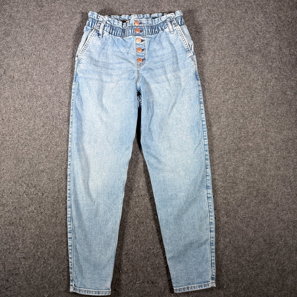 Abercrombie Kids High Rise Mini Mom Jeans Light Wash Blue Size 13/14 Button Fly